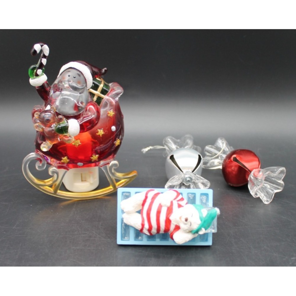 Christmas Plug In Night Light Santa Sleigh + Ornament Lot Bells Bear Holiday Dec